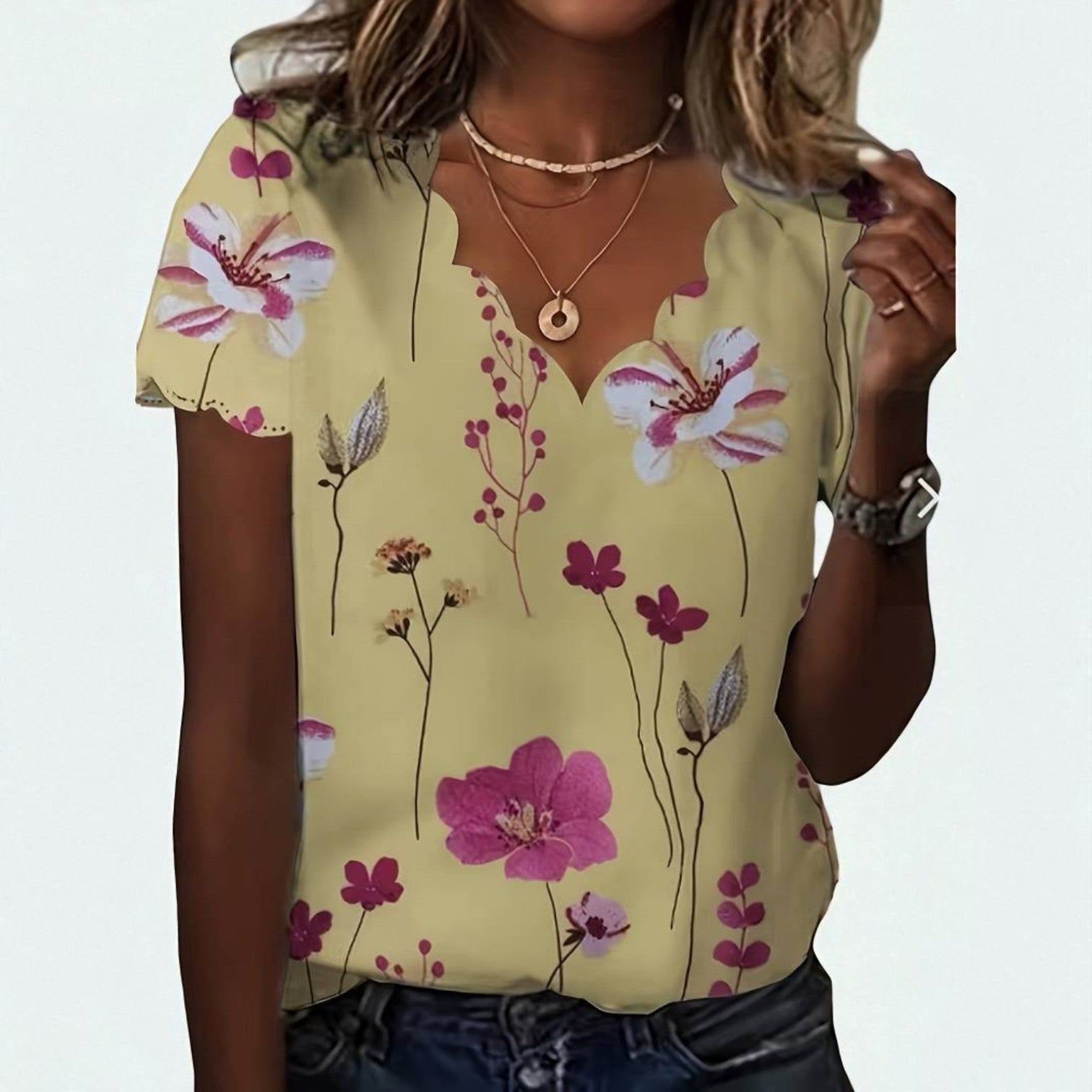 Dam Blus Latt Bomull Blommigt Tryck Feminin