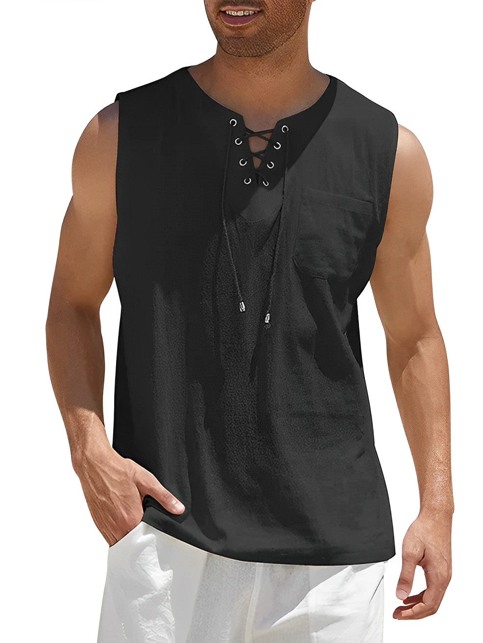 Herren Tanktop Kort Ärmar Andningsbart Tyg Bomull 3