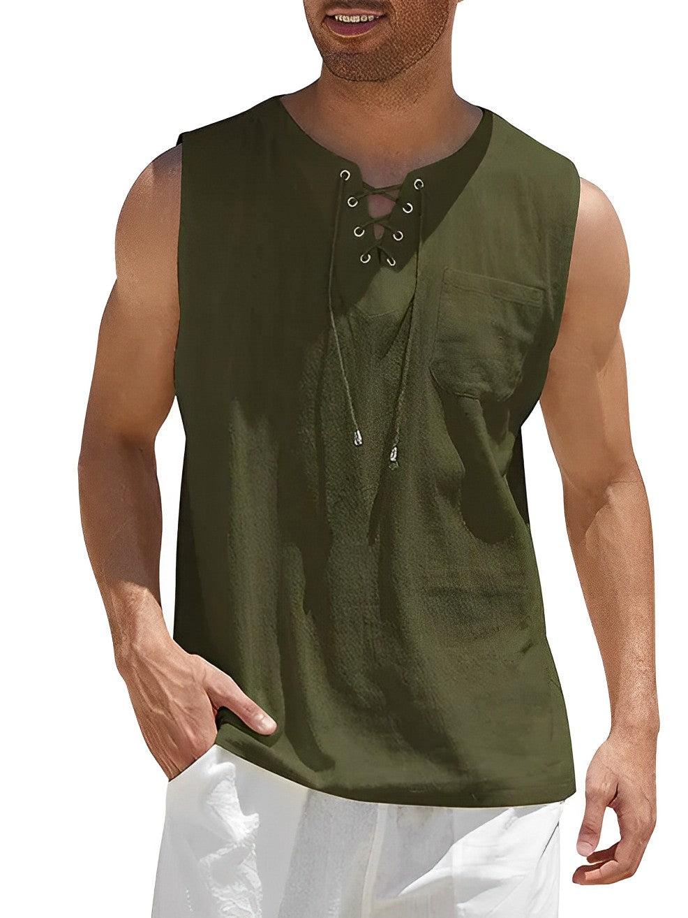 Herren Tanktop Kort Ärmar Andningsbart Tyg Bomull 1