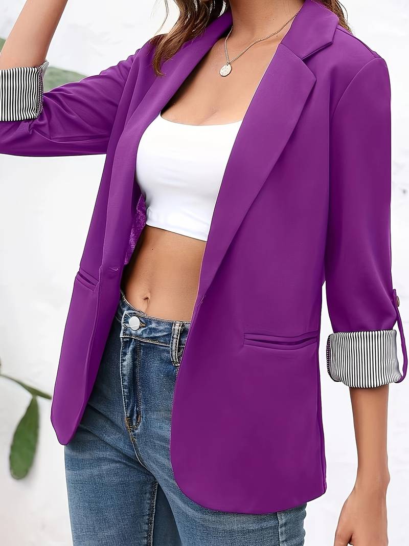 Dam Blazer Öppen Front Avslappnad Passform Polyester-6