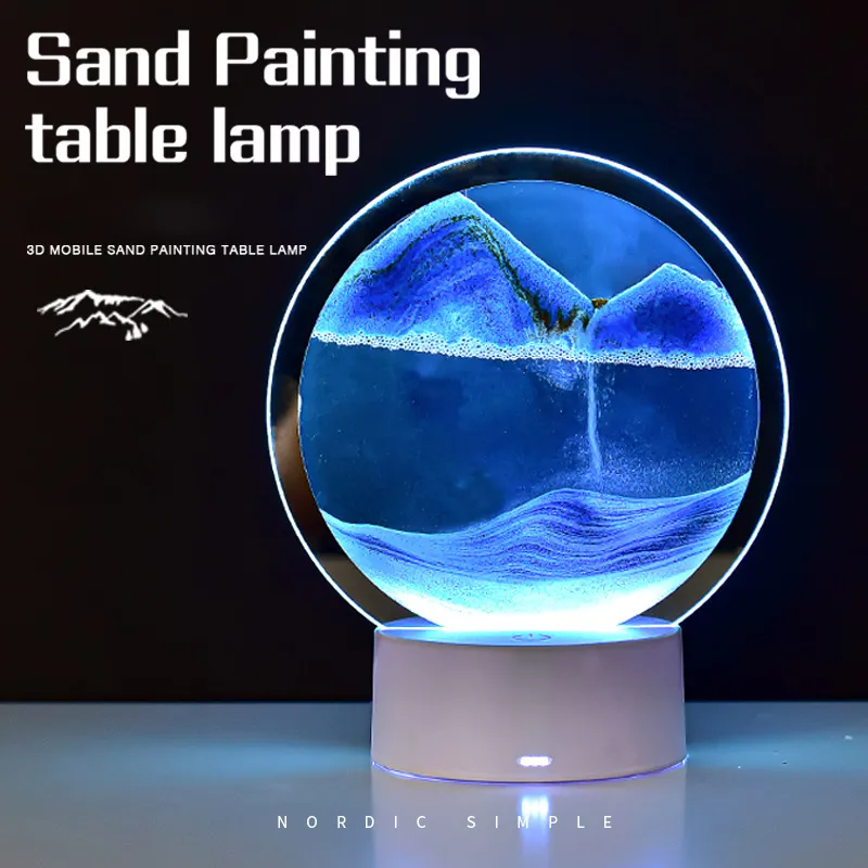 Bordslampa Batteri 3D Sandanimation Glas Elegant Cylinderdesign-2