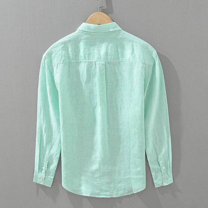 Herrskjorta Avslappnad Linne Överdimensionerad 4