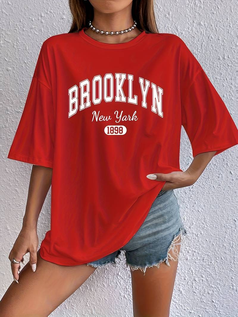 Variant image for Kvinnors T-shirt Cirkulär Hals Brooklyn-tryck Bomull-17