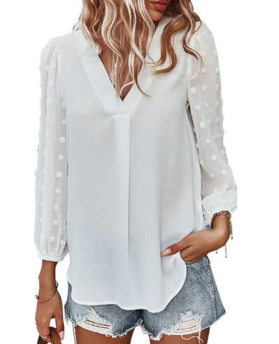 Dam Festtopp Långärmad Hackad Halsringning Mjuk Polyester