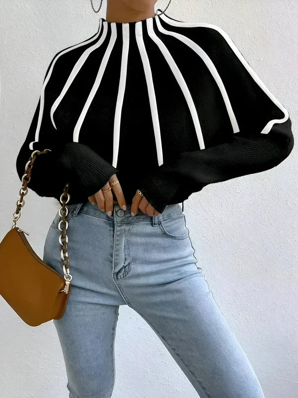 Dam Tröja Randig Mjuk Bomull Komfortabel Design-2