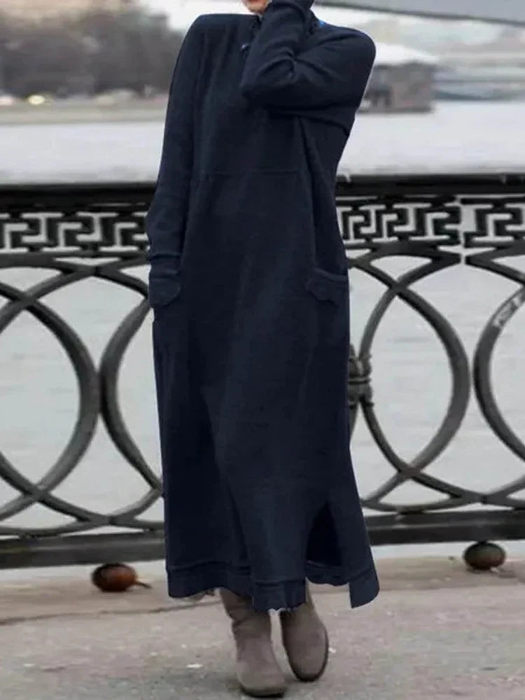 Variant image for Maxiklänning Dam Avslappnad Lång Ärme Mjuk Tygblandning-36