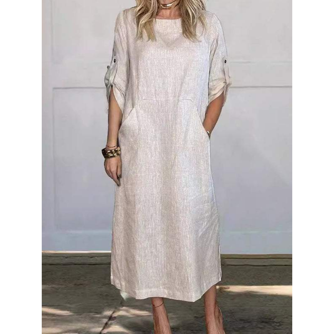 Dam Maxiklänning Avslappnad Passform 100% Bomull Tidlös Design-1
