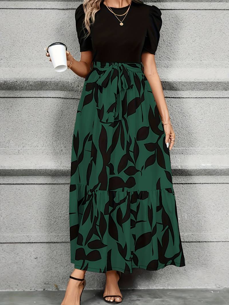 Damklänning Blommigt Tryck Cirkulär Halsringning 100% Bomull-5