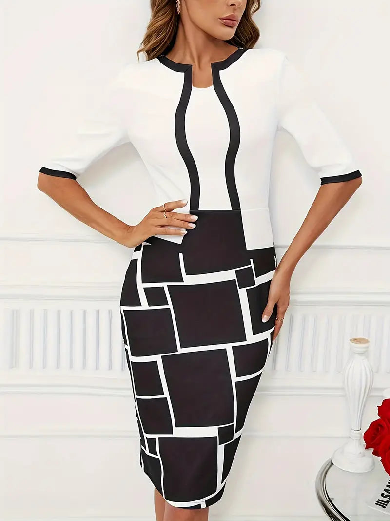 Variant image for Kvinnors Två-i-Ett Klänning Geo-tryck Cirkulär Halsringning Polyester-1