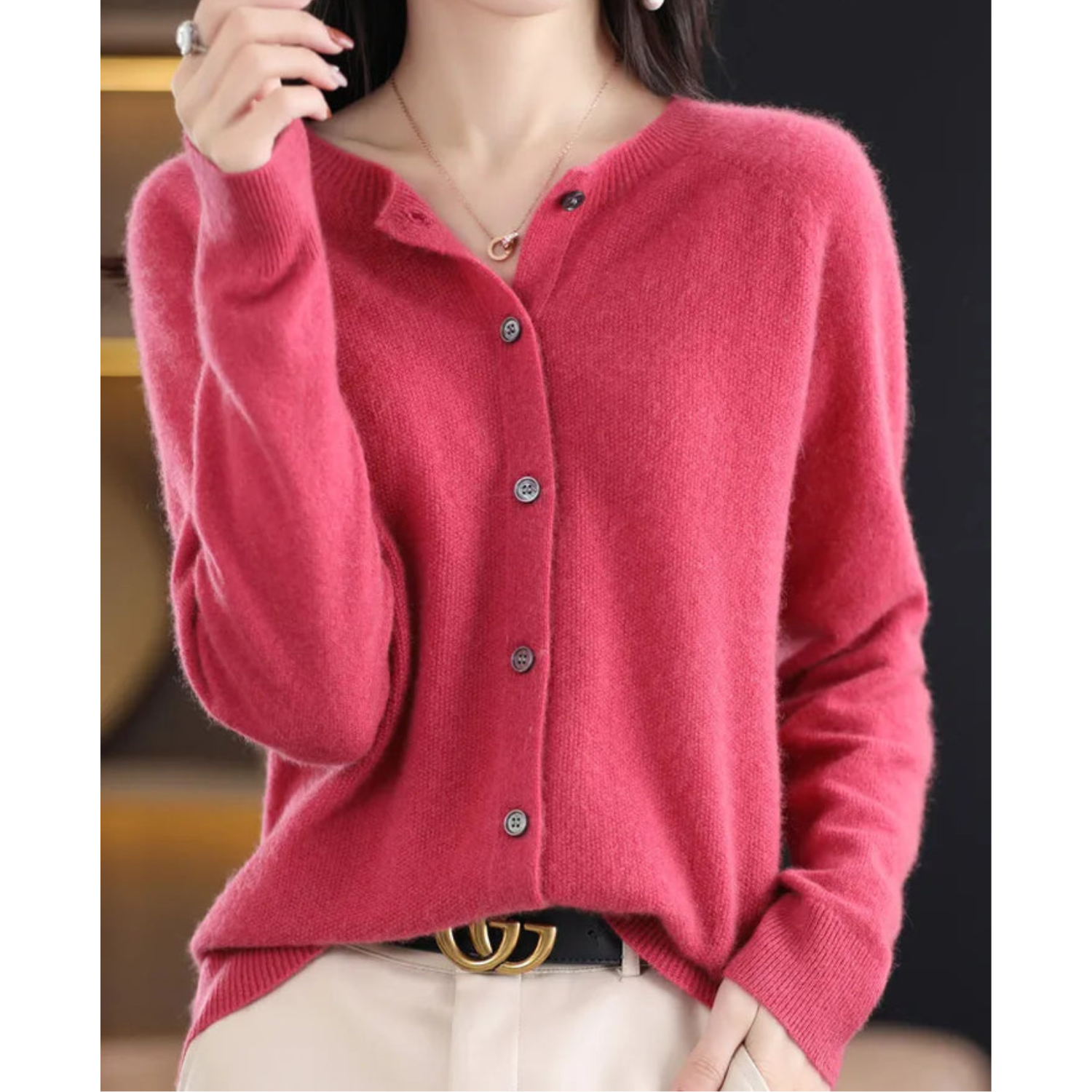 Dam O-hals Cardigan i 100% Ull 5