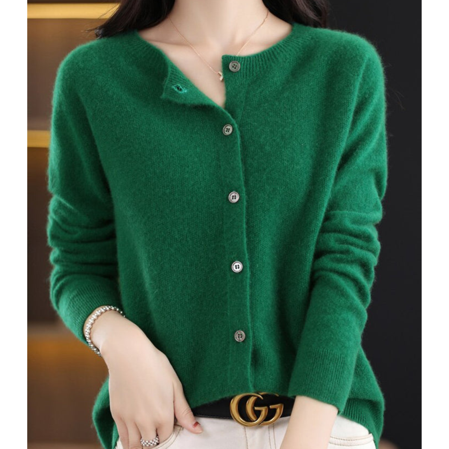 Dam O-hals Cardigan i 100% Ull 6