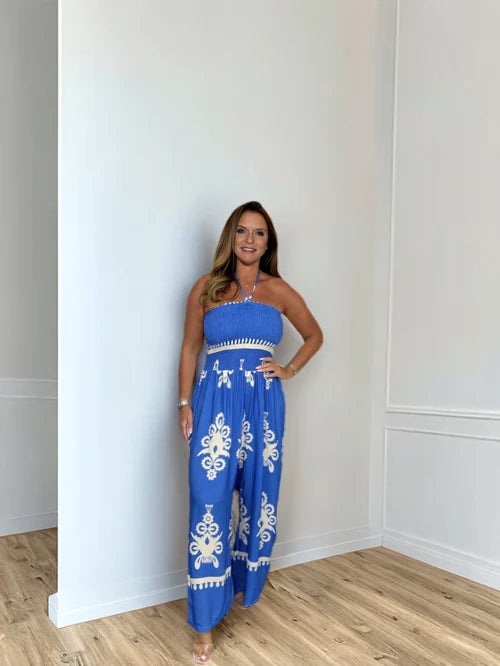 Dam Jumpsuit Halterneck Vintage Polyester Bredben-6