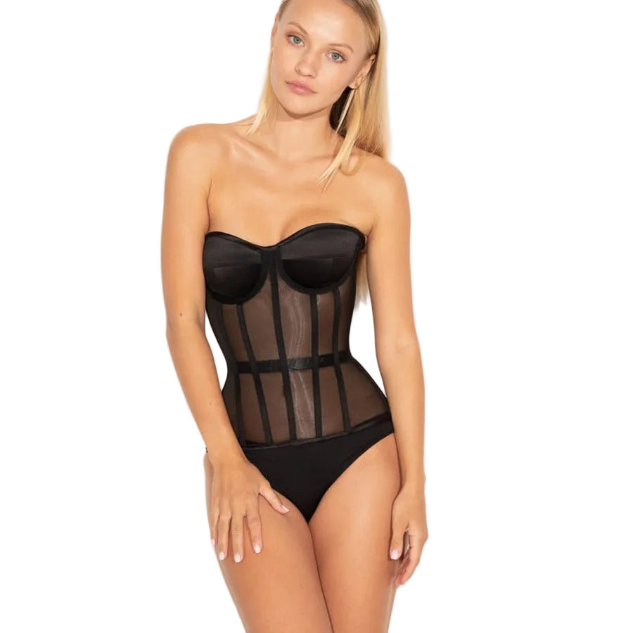 Variant image for Kvinnors Svart Korsett i Satin med Dubbla Stålspiraler-1