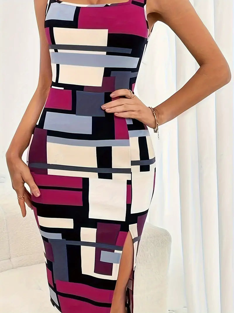 Dam Sommarklänning Färgblockad Figursydd Polyester-4