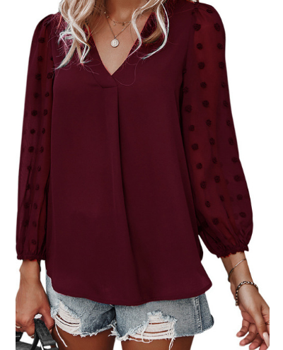 Dam Festtopp Långärmad Hackad Halsringning Mjuk Polyester