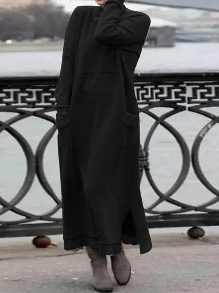 Variant image for Maxiklänning Dam Avslappnad Lång Ärme Mjuk Tygblandning-8