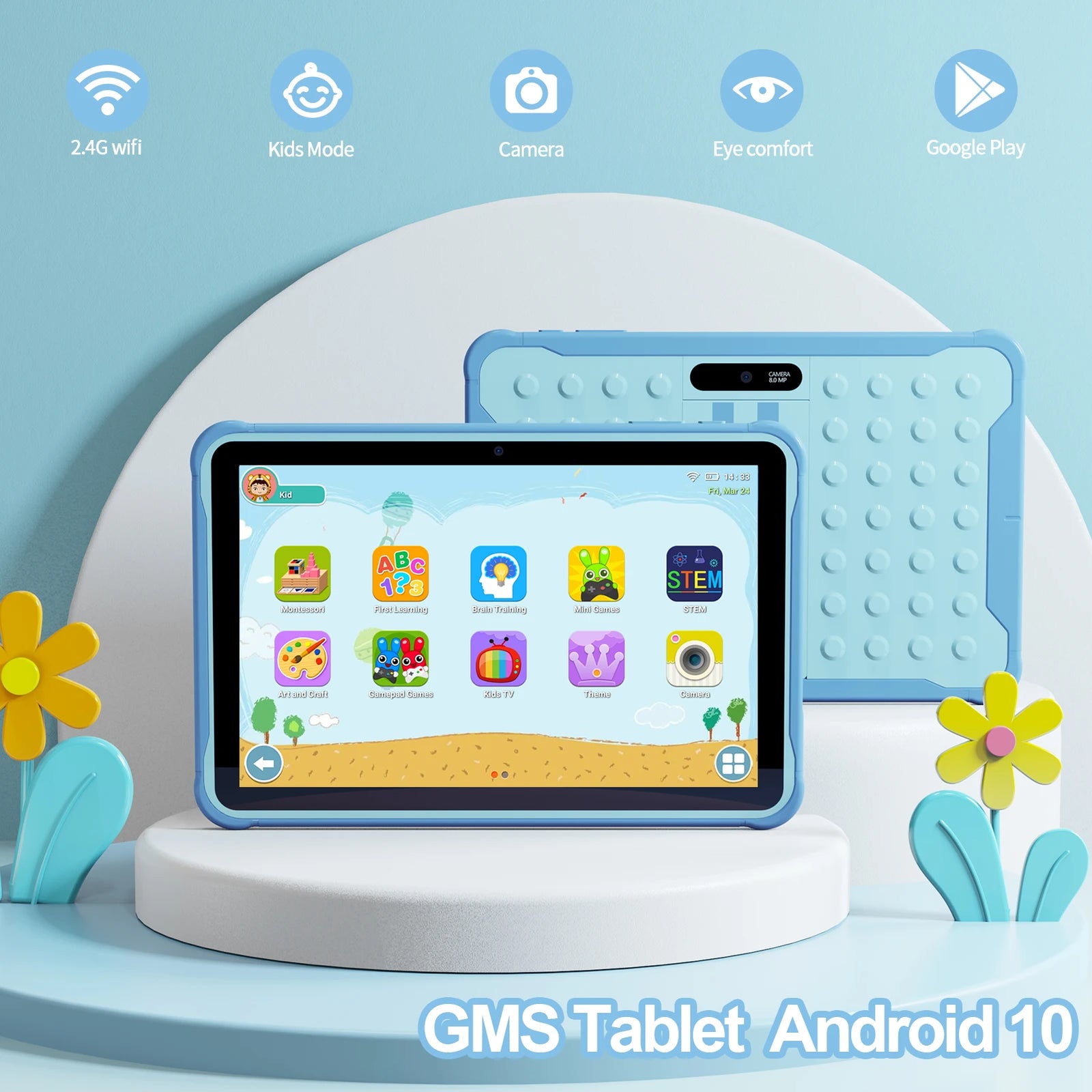 Barns 10-tums Surfplatta Android 13 med Quad Core Processor och 64GB Lagring 5