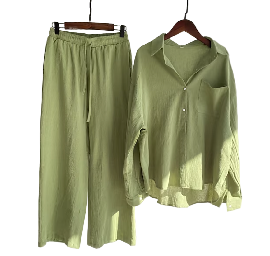 Variant image for Tvådelat Set Dam Elegant Linne Topp och Byxor-1