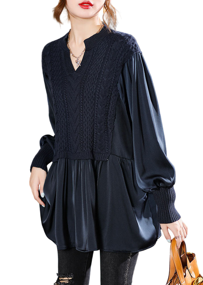 Blusar Dam Puffärmar Stickad Polyester för Vinterstyling 0