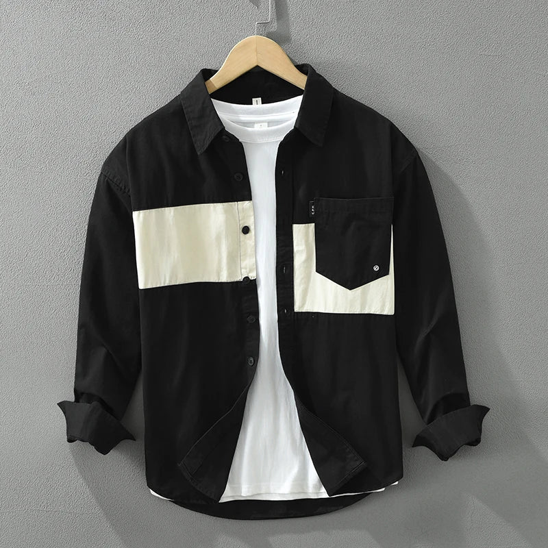 Mäns Skjorta Patchwork Avslappnad Bomull 1