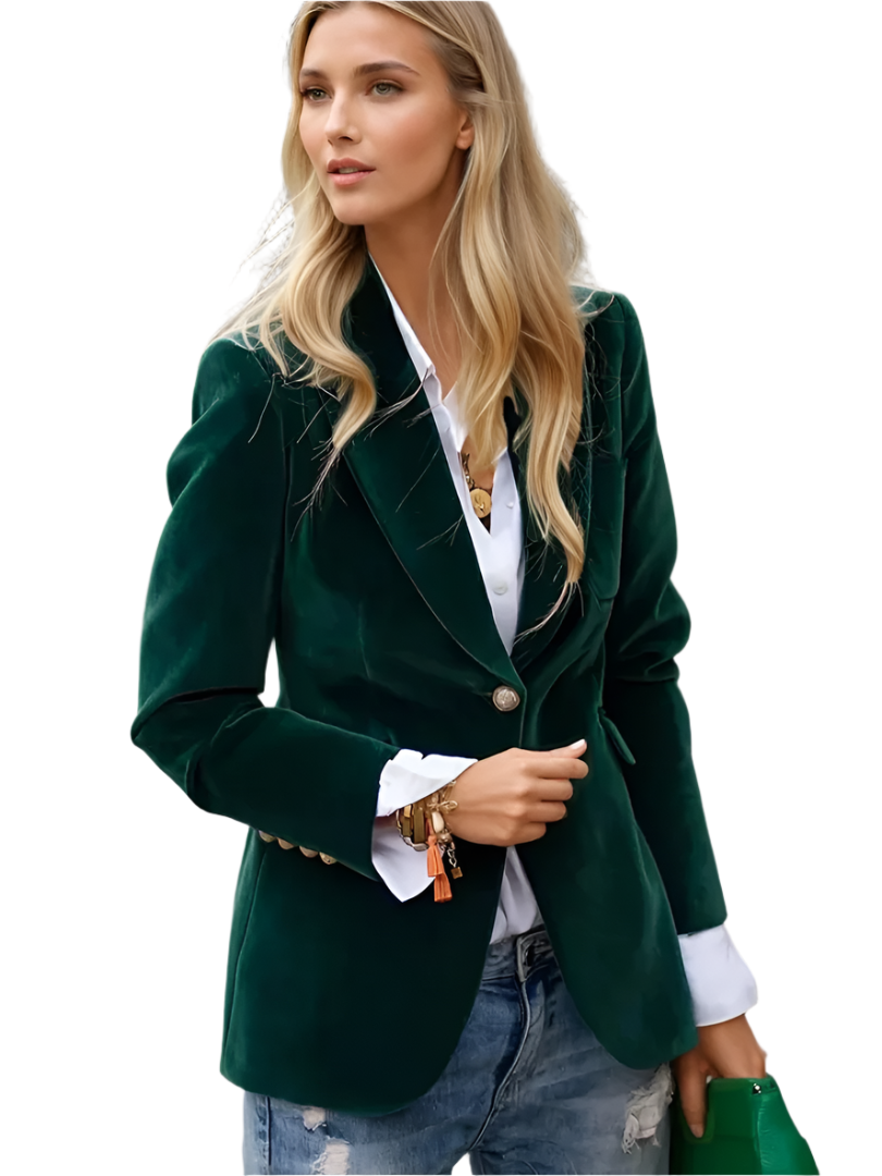 Dam Blazer Retro Elegant Enknappad Sammet 0