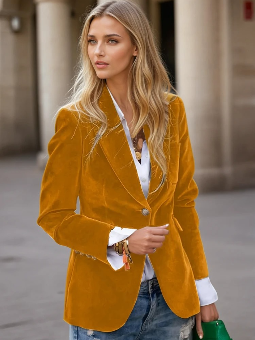 Dam Blazer Retro Elegant Enknappad Sammet 4