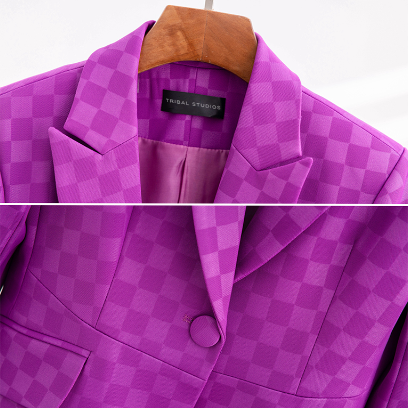 Dam Blazer med Rutig Design och Slim Fit 3