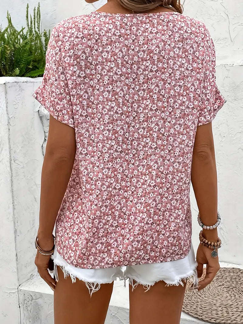 Dam Blus Med Blommönster Chic Och Lös Passform 1