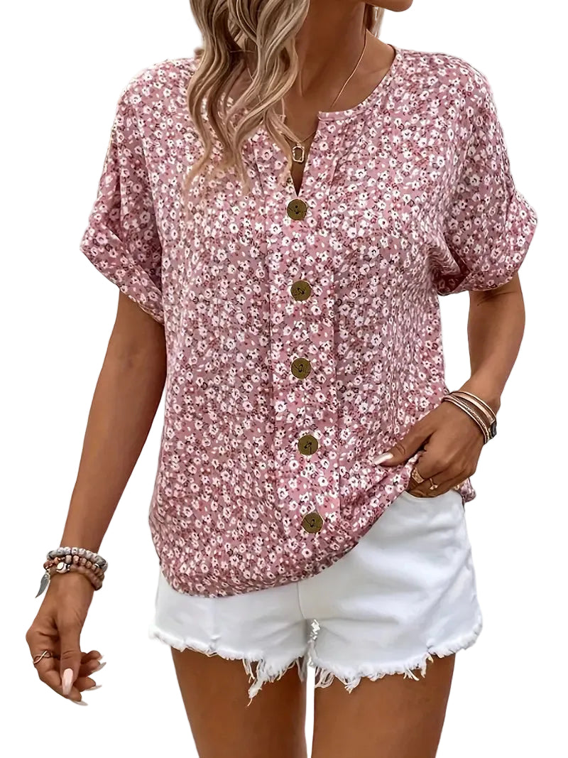 Dam Blus Med Blommönster Chic Och Lös Passform 2