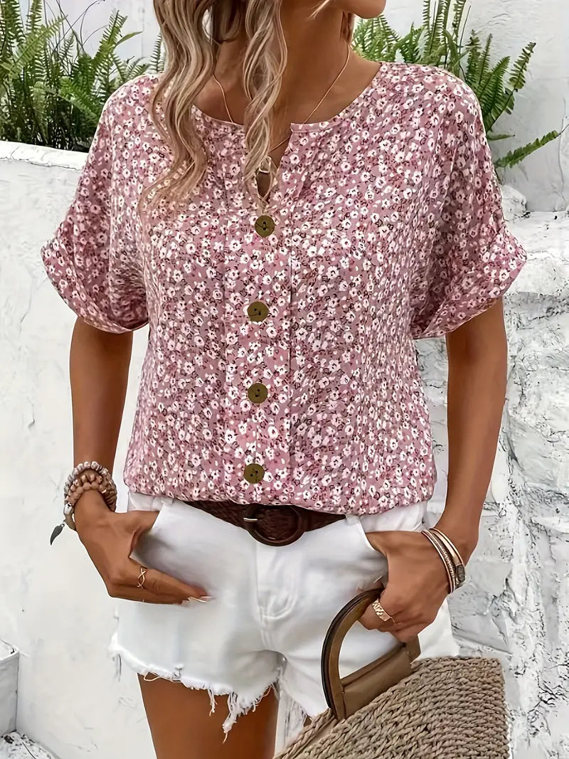 Dam Blus Med Blommönster Chic Och Lös Passform 3