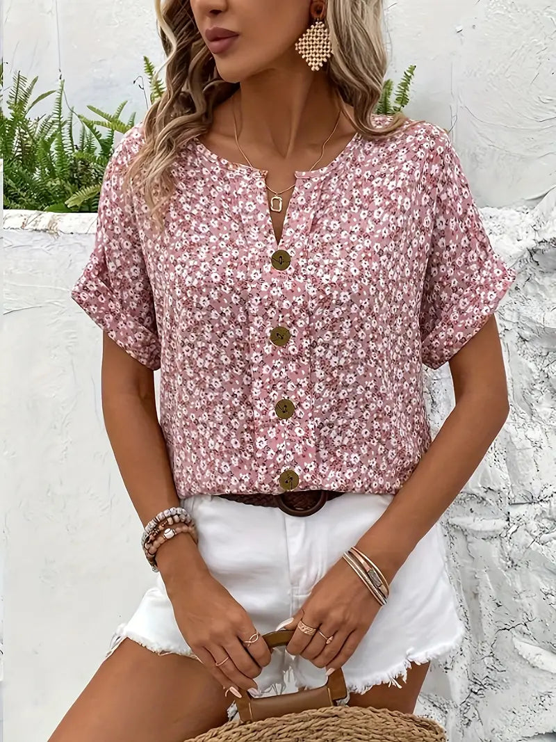Dam Blus Med Blommönster Chic Och Lös Passform 4