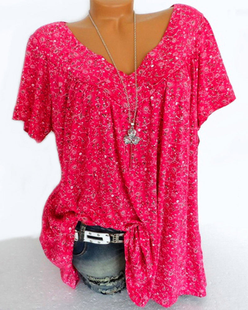 Dam Blus V-Ausschnitt Kortärmad Lätt Material 8