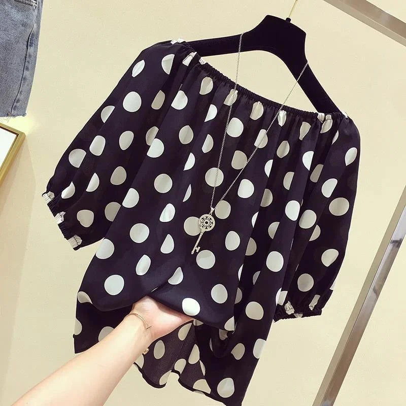 Dam Blus med Polka Dot Mönster 1