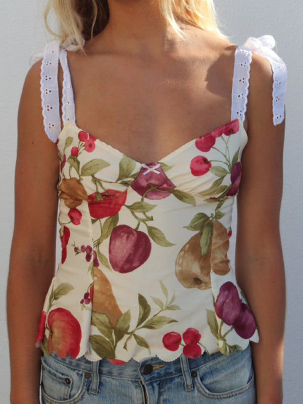 Dam Cami Tank Top V-Neck Blommigt Polyester 5