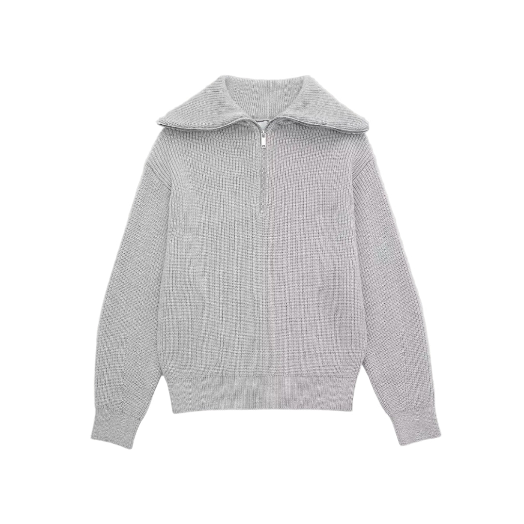 Dam Halvdragkedja Tröja Ribbad Stil 0