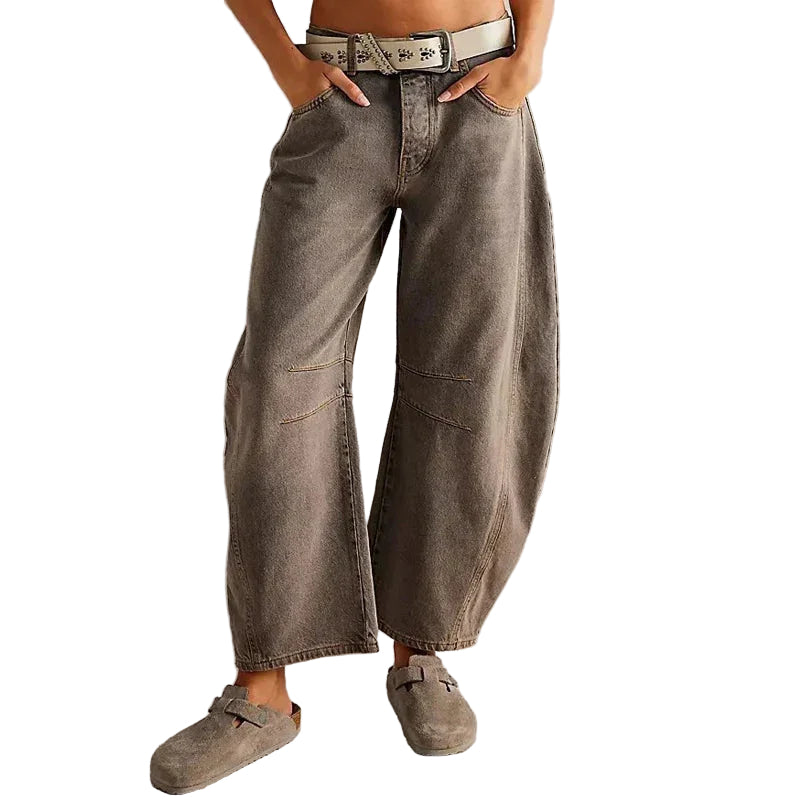 Dam Jeans med breda ben och hög midja 0