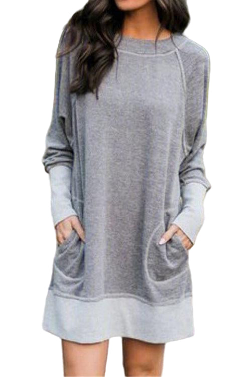 Dam Klänning Med Fickor Långärmad Casual Stil 0
