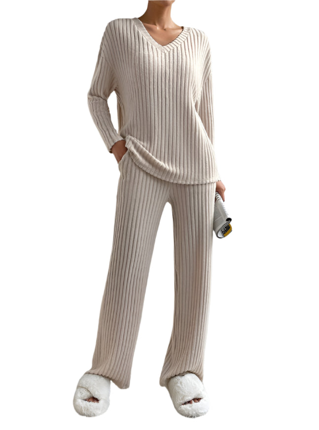 Dam Lounge Set Ribbad Stickad Mjuk Material 0