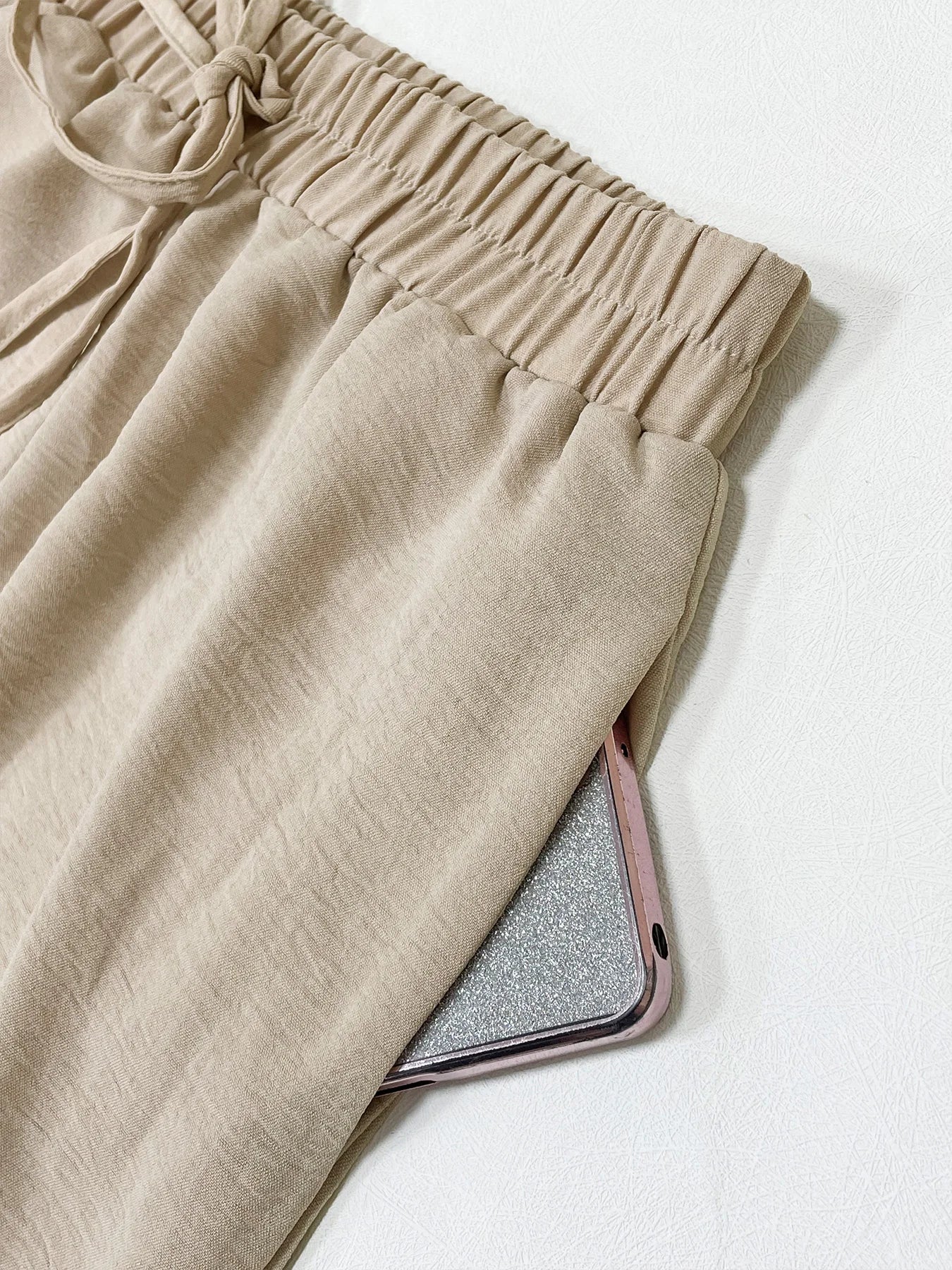 Dam Mjukisbyxor Hög Midja Elastisk Material med Raka Ben och Fickor 4