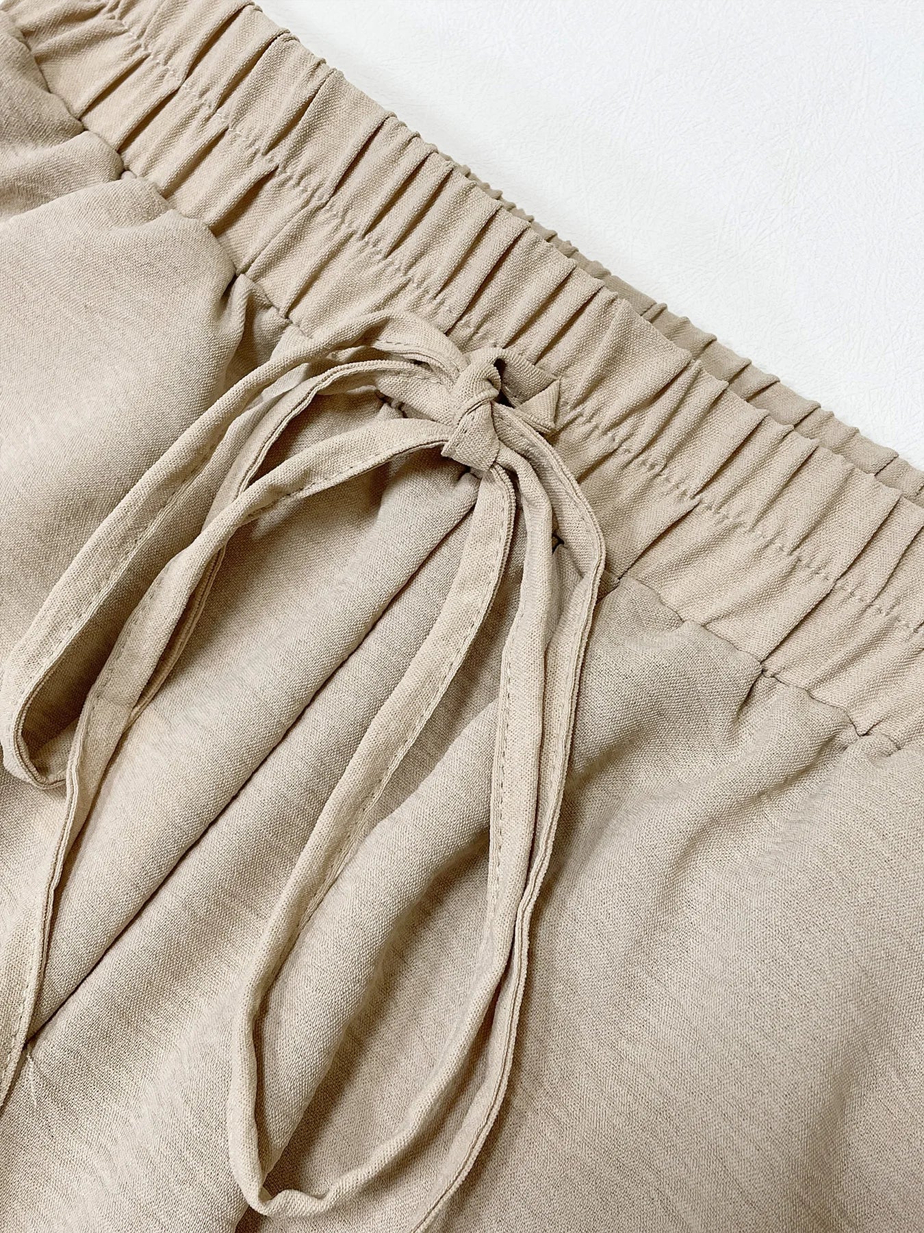 Dam Mjukisbyxor Hög Midja Elastisk Material med Raka Ben och Fickor 5