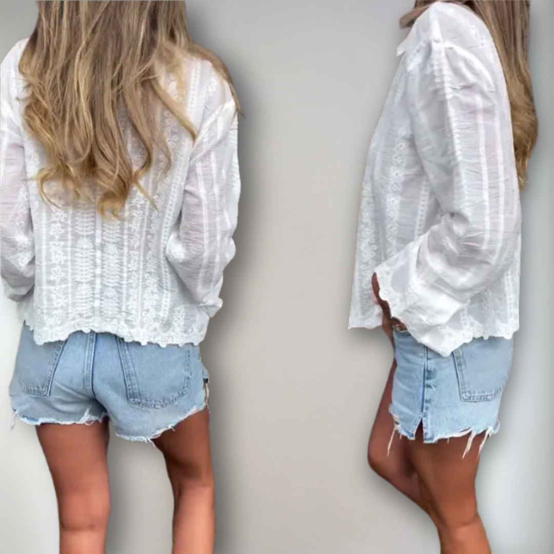 Dam Polo Krage Skjorta med Spetsdetaljer 1