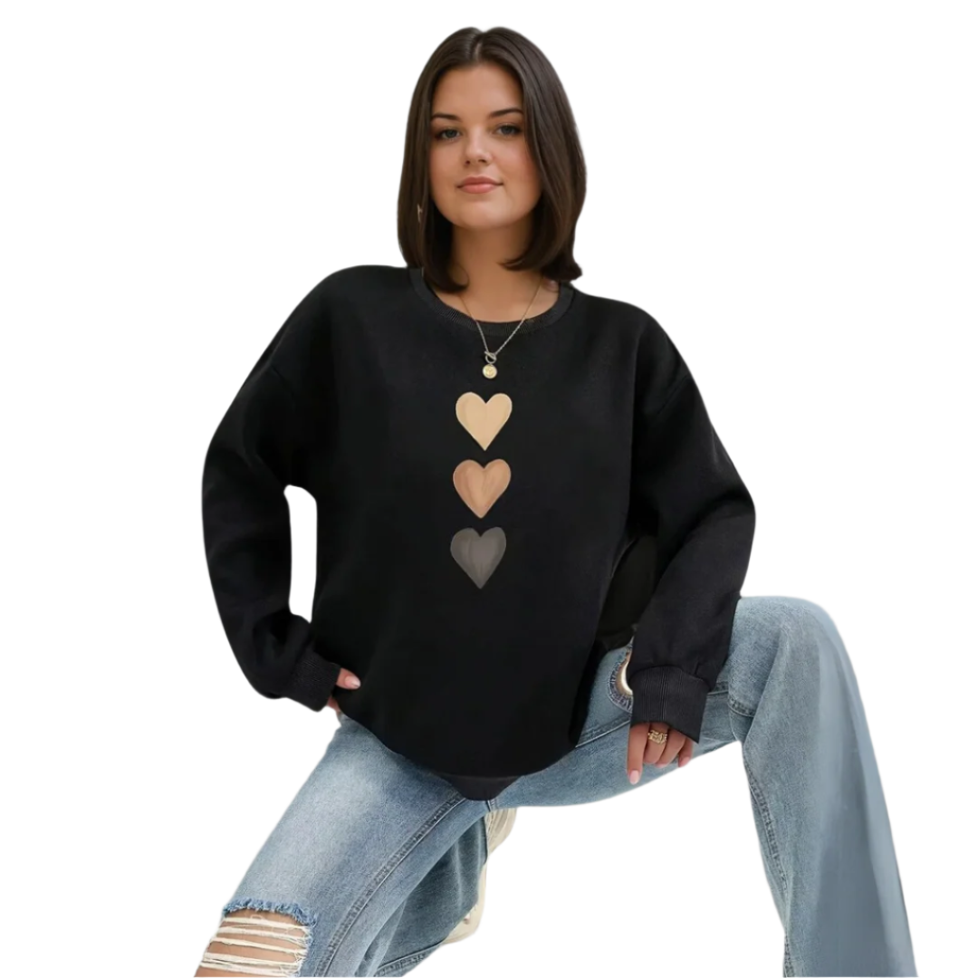 Dam Pullover med Hjärtmotiv i Mjuk Tyg 1