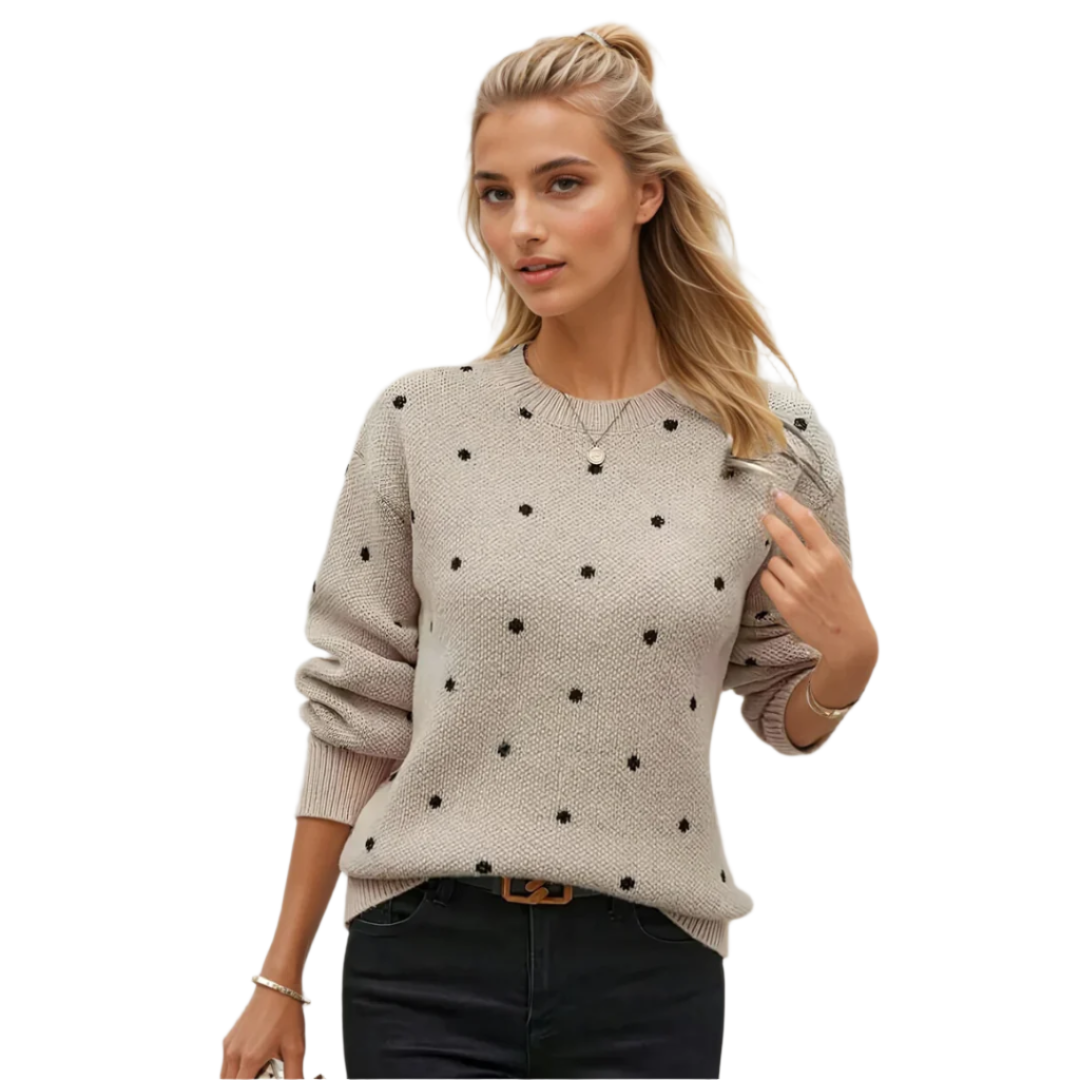 Dam Pullover med Polka Dots i Mjuk Stickad Material 0