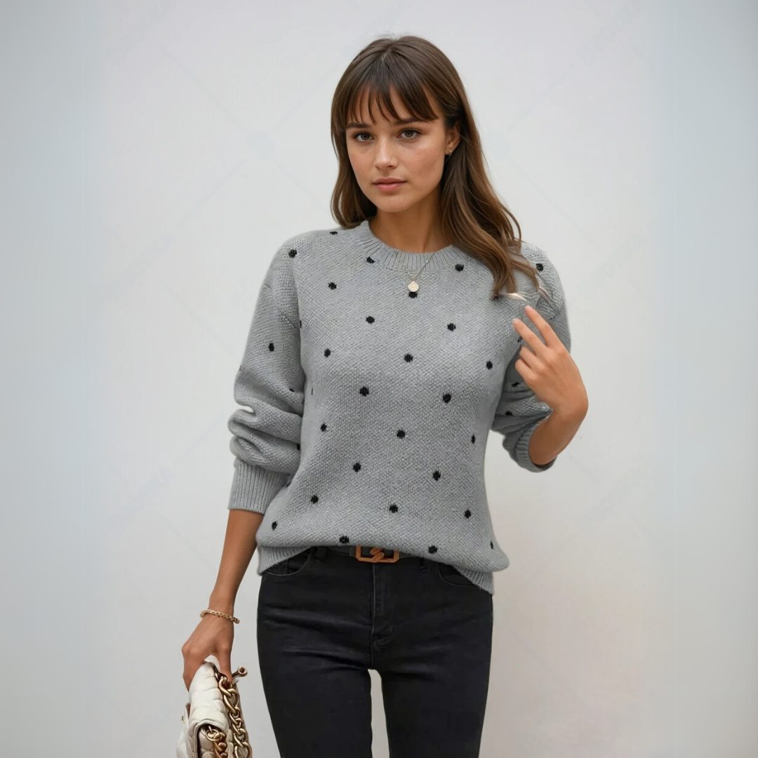 Dam Pullover med Polka Dots i Mjuk Stickad Material 2