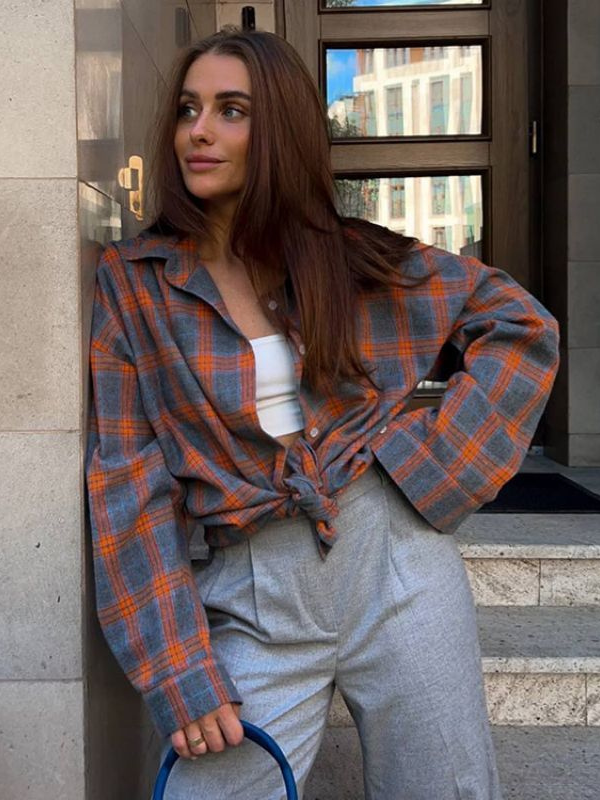 Dam Skjorta Oversized Rutig Bomull 2