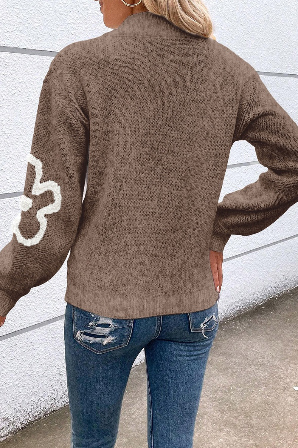 Dam Sweater med Blommotiv och Halvdragkedja 5