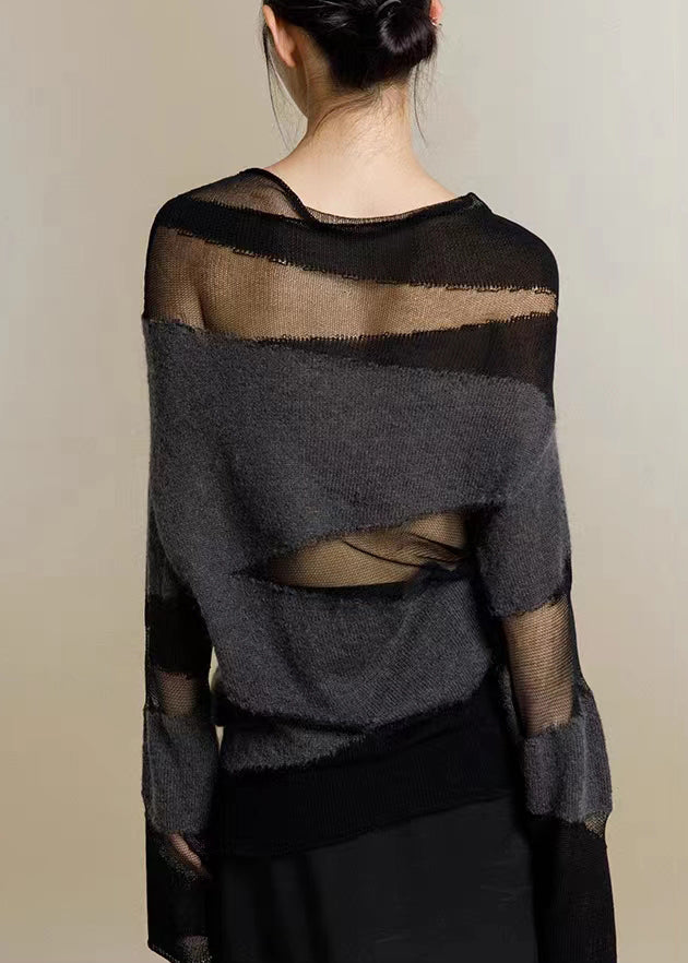 Dam Turtleneck Tröja med Tyll Patchwork 4