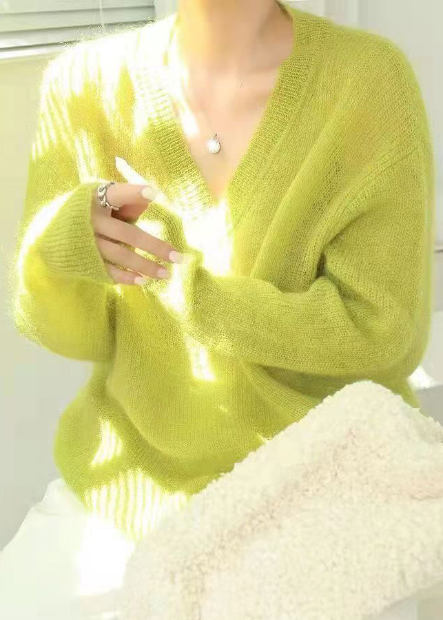 Dam V-hals Tröja Fluorescerande Grön 2