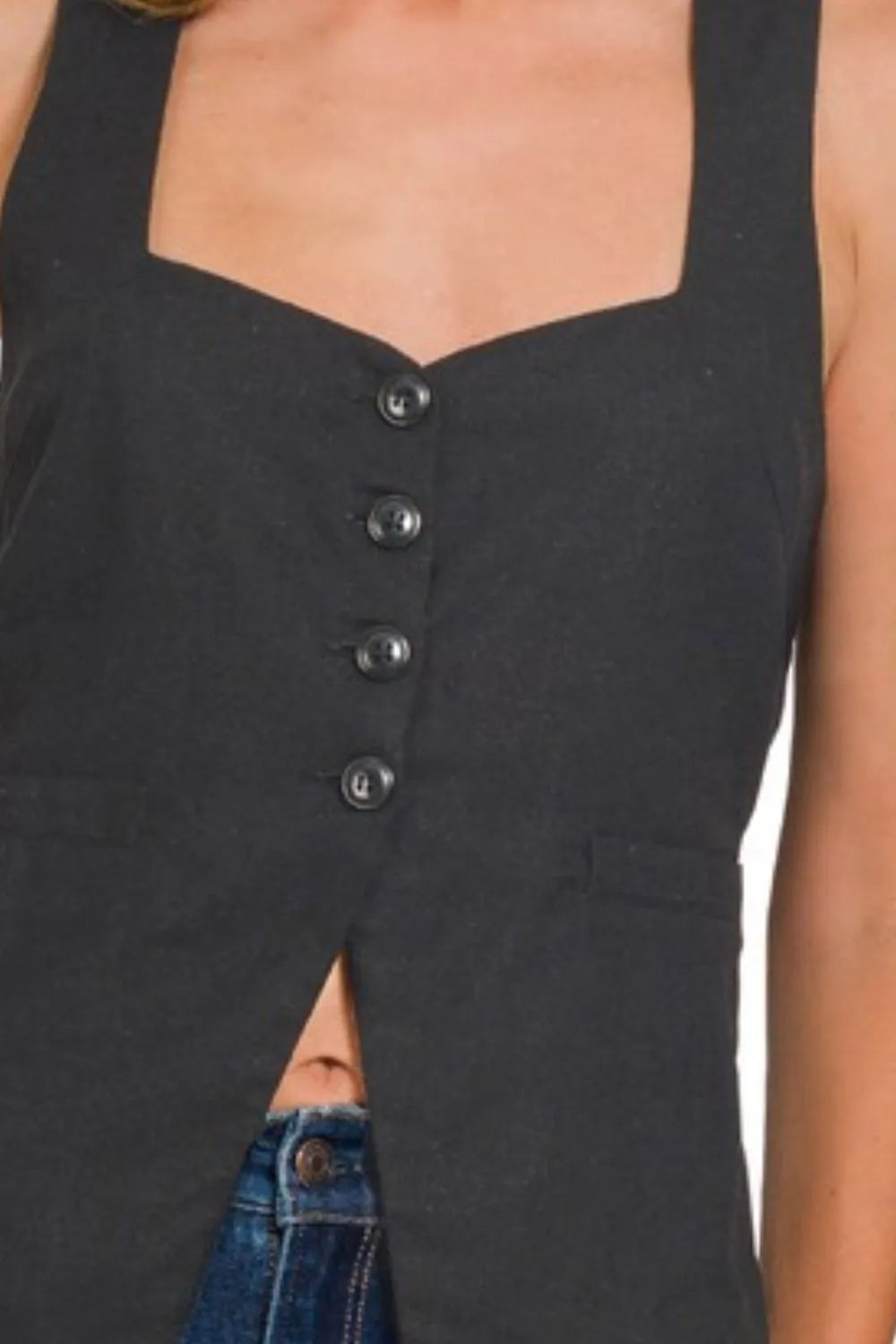 Dam Väst Stickad Knytning 4-Knappar Linne 2