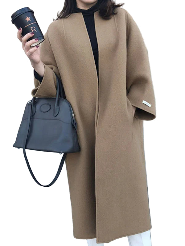 Dam Wollmantel Lång Rymlig Ull 0